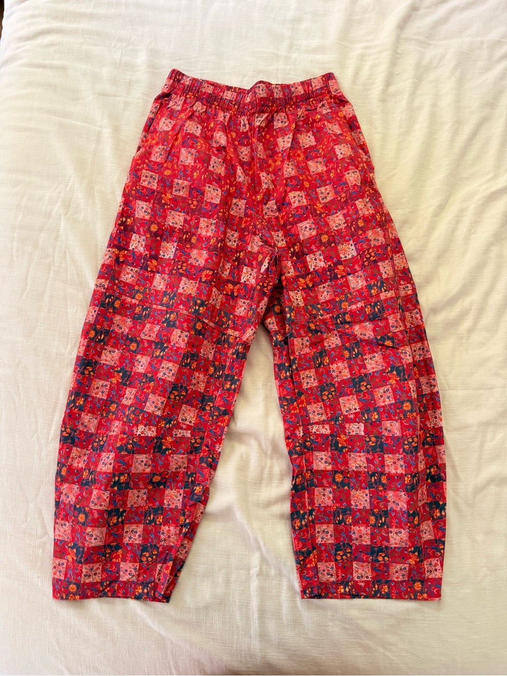 Women’s free people Red Patchwork pattern Print Elastic Waist Pants
